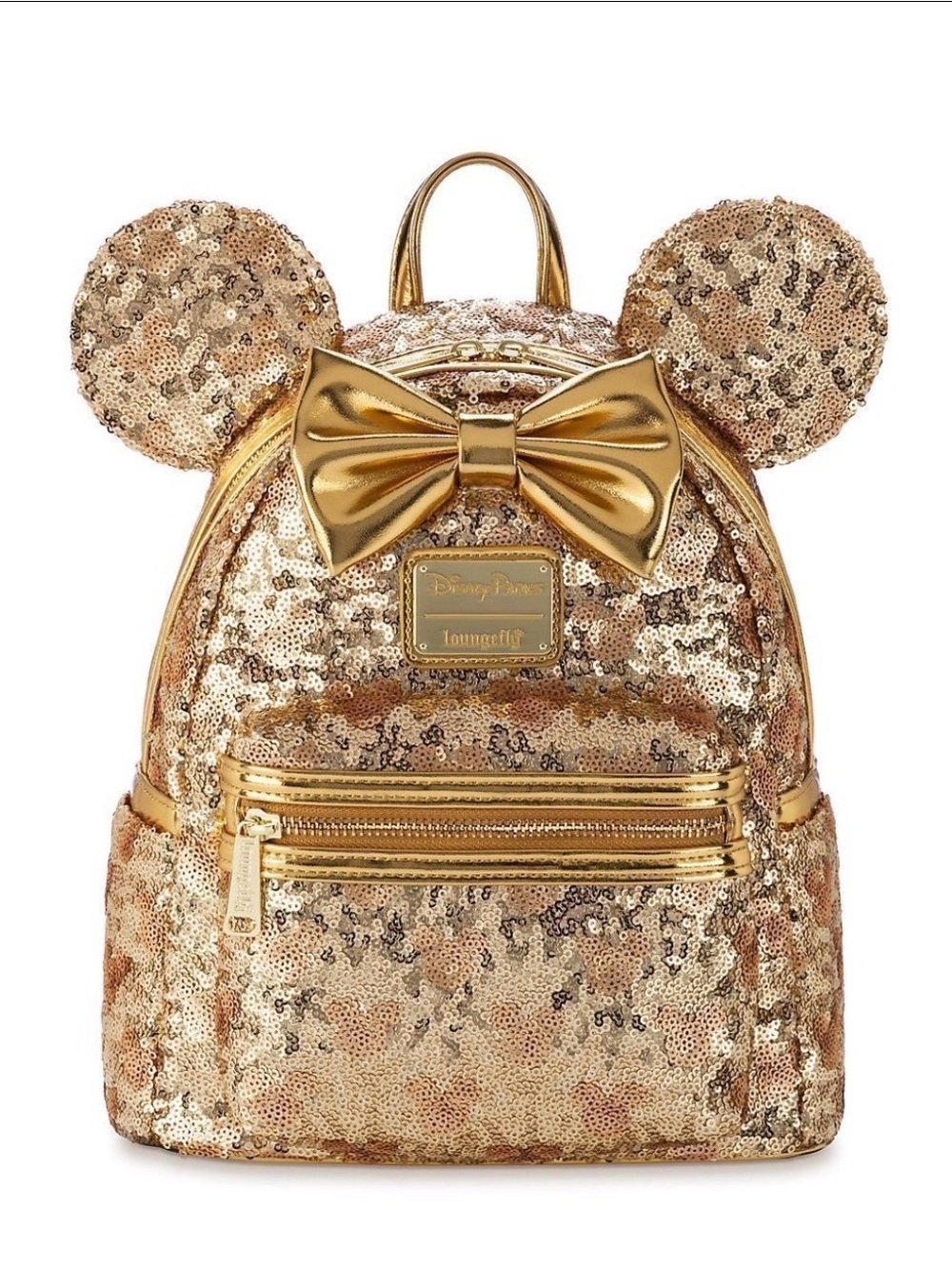 LoungFly X Disney Gold Sequin Mini Backpack with Metallic Accents